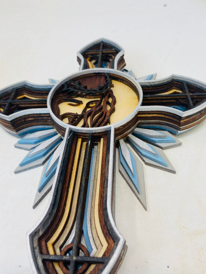 Wall Decoration Cross Jesus Religious Layer Wood Art Mandala 3D Art Multilayer Art Home Decor