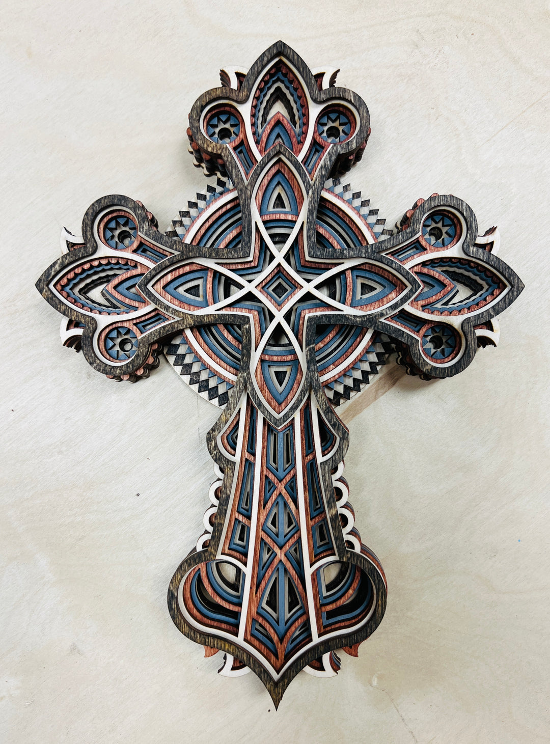 Wall Decoration Cross Religious Wood Layer Art Mandala 3D Art Multilayer Home Decor