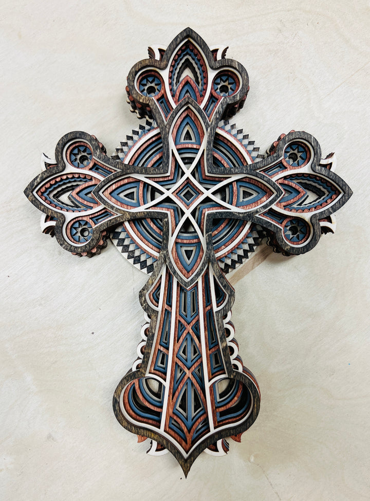 Wall Decoration Cross Religious Wood Layer Art Mandala 3D Art Multilayer Home Decor