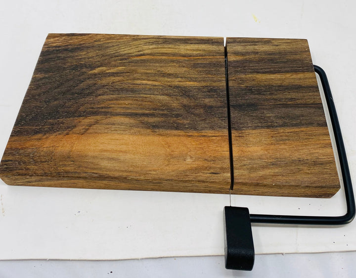 Cheese Slicer Spalted Pecan 10 1/4 inch x 6 inch x 1 inch Face Grain Black Handle Cheeseboard 1060