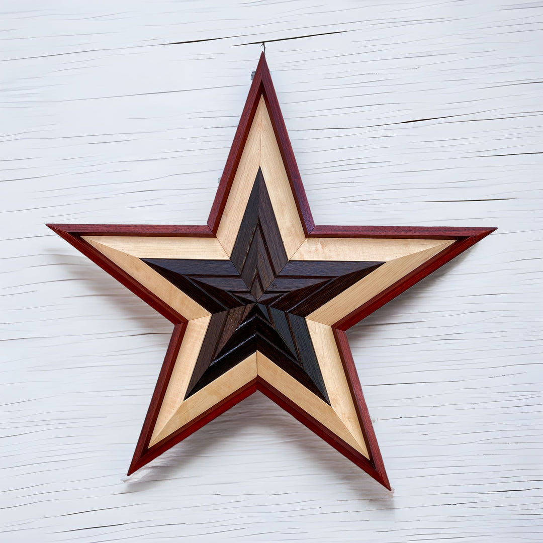 Wall Decoration Star Lone Star Walnut, Maple and African Padauk 3D