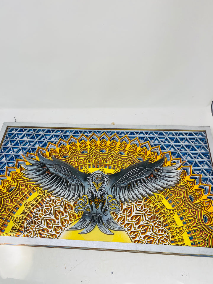 Wall Decoration Eagle Sunset Sunrise Mandala 3D Art Multilayer Wood Art