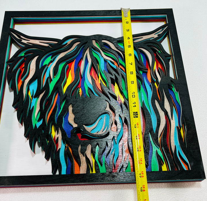 Wall Decoration Highland Cow Colorful Layer Wood Art 3D Art Multi-Layer Wood Art