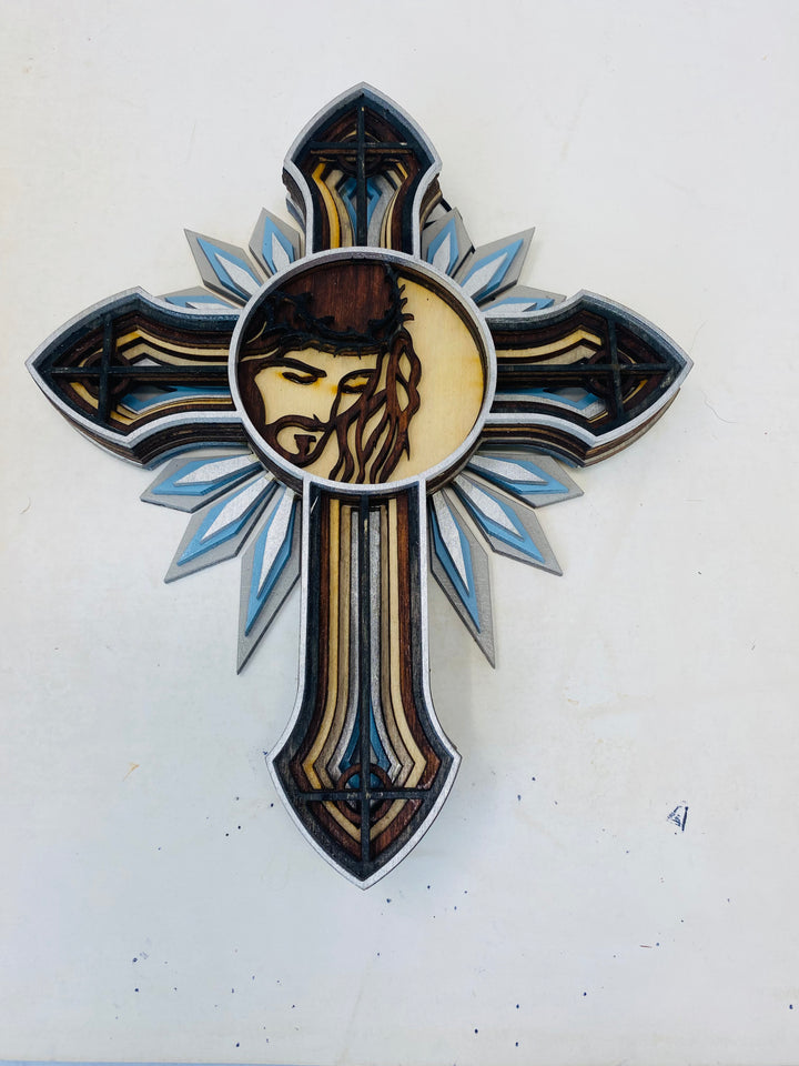 Wall Decoration Cross Jesus Religious Layer Wood Art Mandala 3D Art Multilayer Art Home Decor