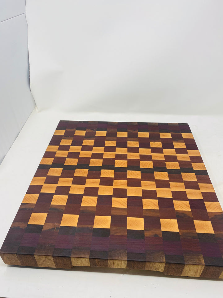 Cutting Board Checker Design Walnut, Maple, Mahogany & African Padauk End Grain Butchers Block Medium 7036