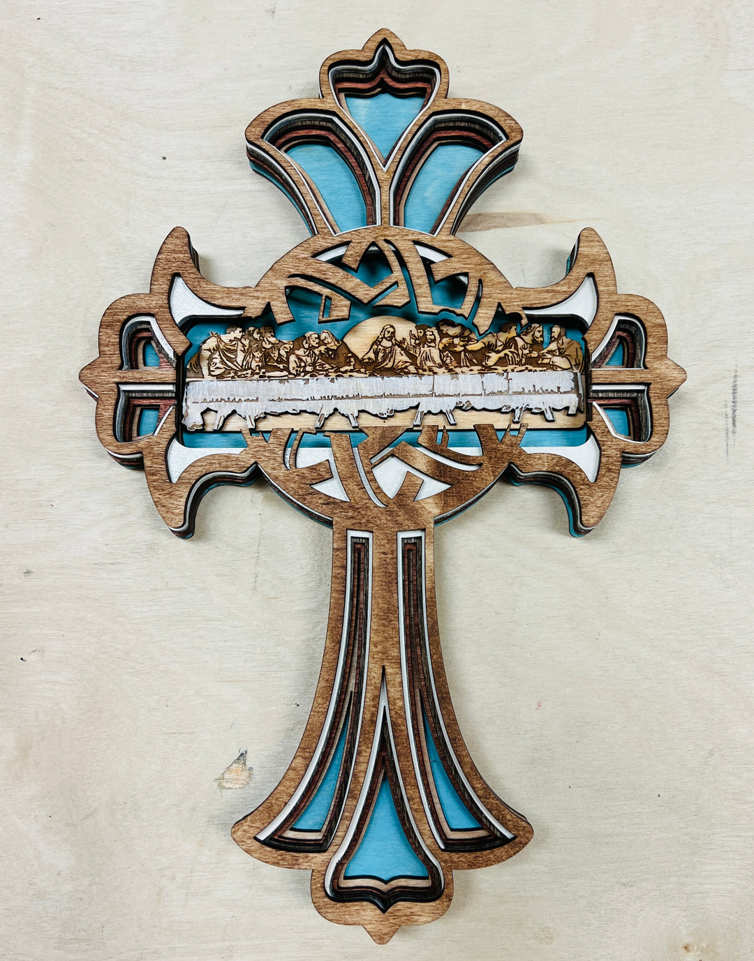 Wall Decoration Cross Last Supper Layer Wood Art Mandala 3D Art Multilayer Art Home Decor