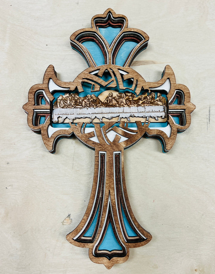 Wall Decoration Cross Last Supper Layer Wood Art Mandala 3D Art Multilayer Art Home Decor