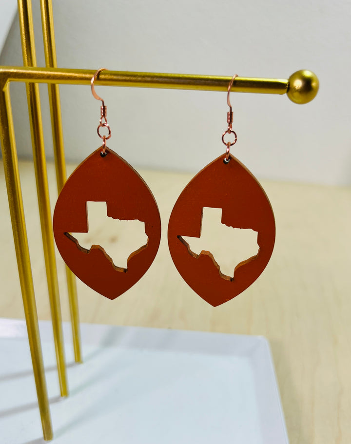 Earrings Wood State of Texas Cutout Dangle Drop
