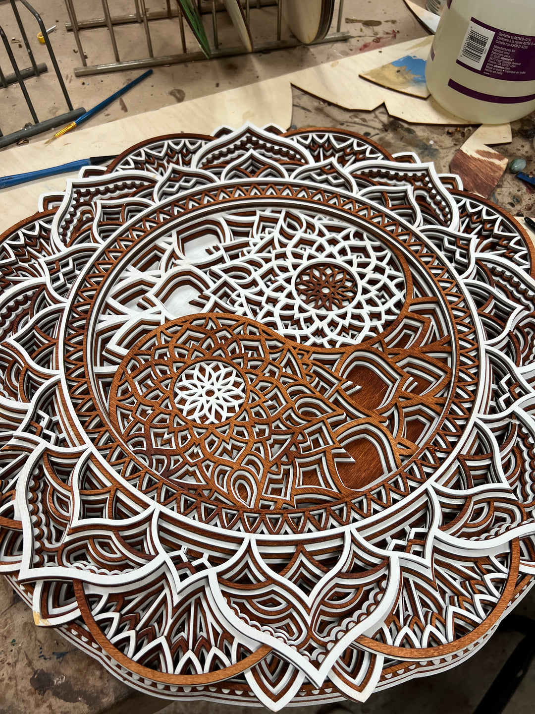 Wall Decoration Yin and Yang 3D Art Multilayer Circular Mandala Wood