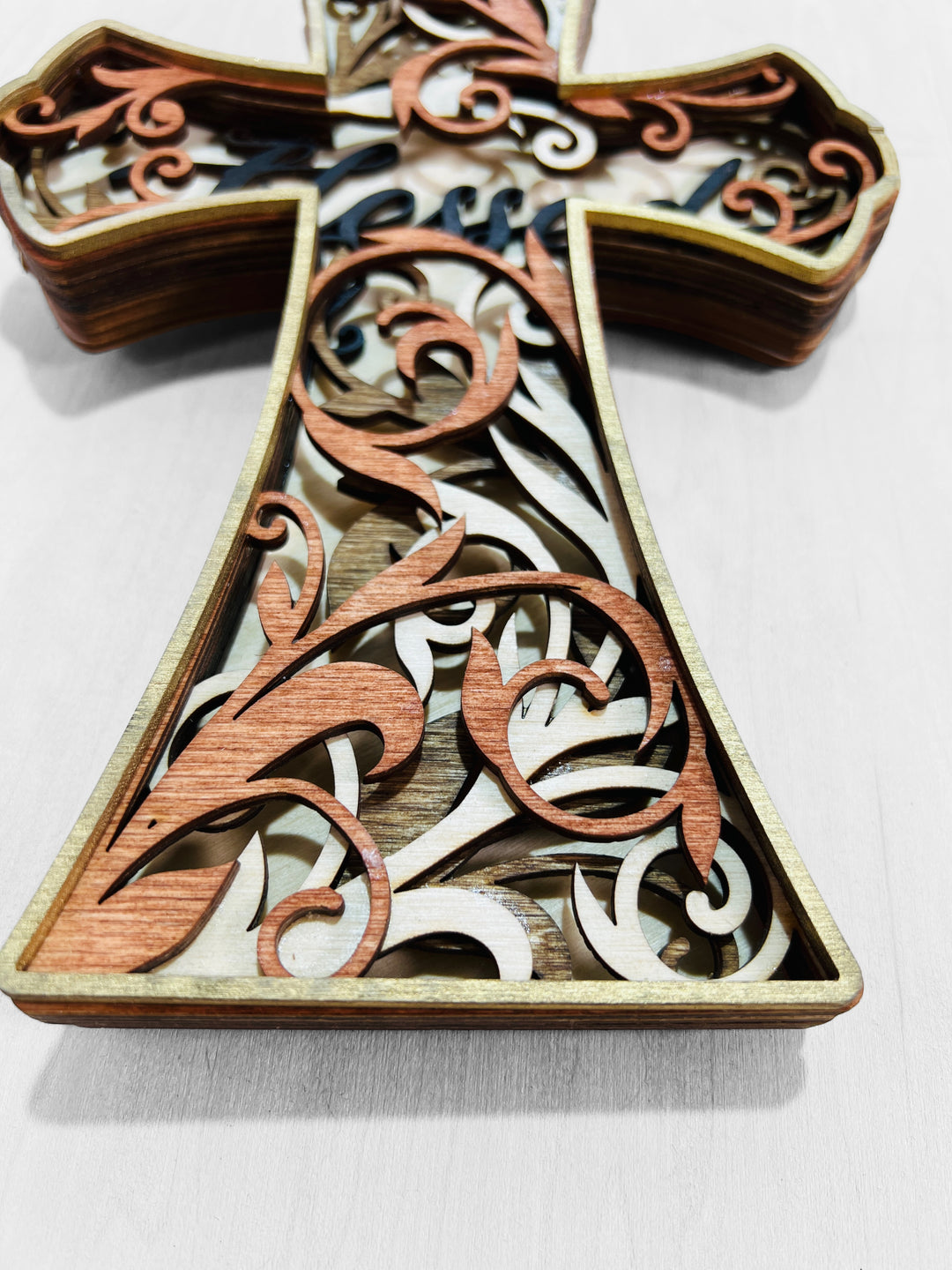 Wall Decoration Cross "Blessed" Mandala 3D Multilayer Wood Art 2331