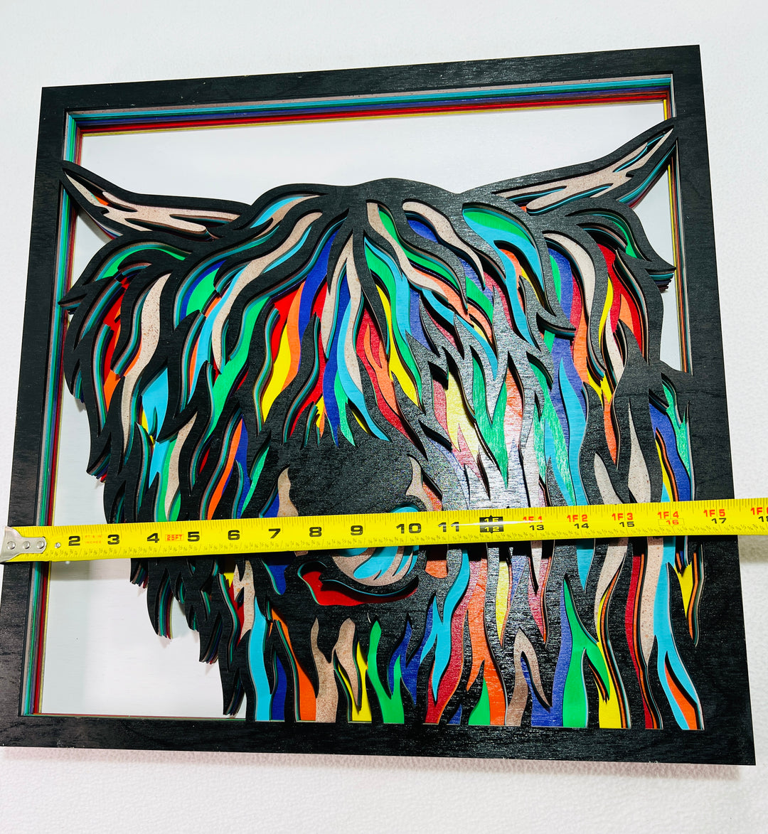 Wall Decoration Highland Cow Colorful Layer Wood Art 3D Art Multi-Layer Wood Art