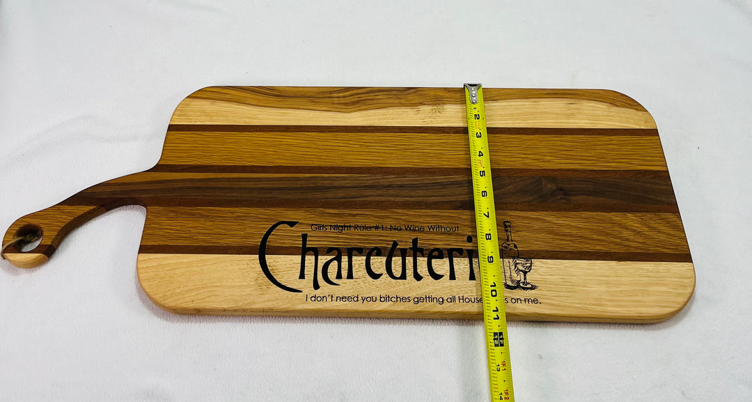Charcuterie Board Multi Exotic Wood Board Face Grain Extra Long Engraved "Girls Night...." 8104