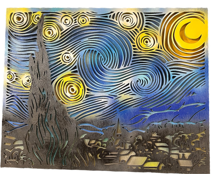 Wall Decoration Starry Night Van Gogh Layer Wood Art Mandala 3D Art Multilayer Wood 8085