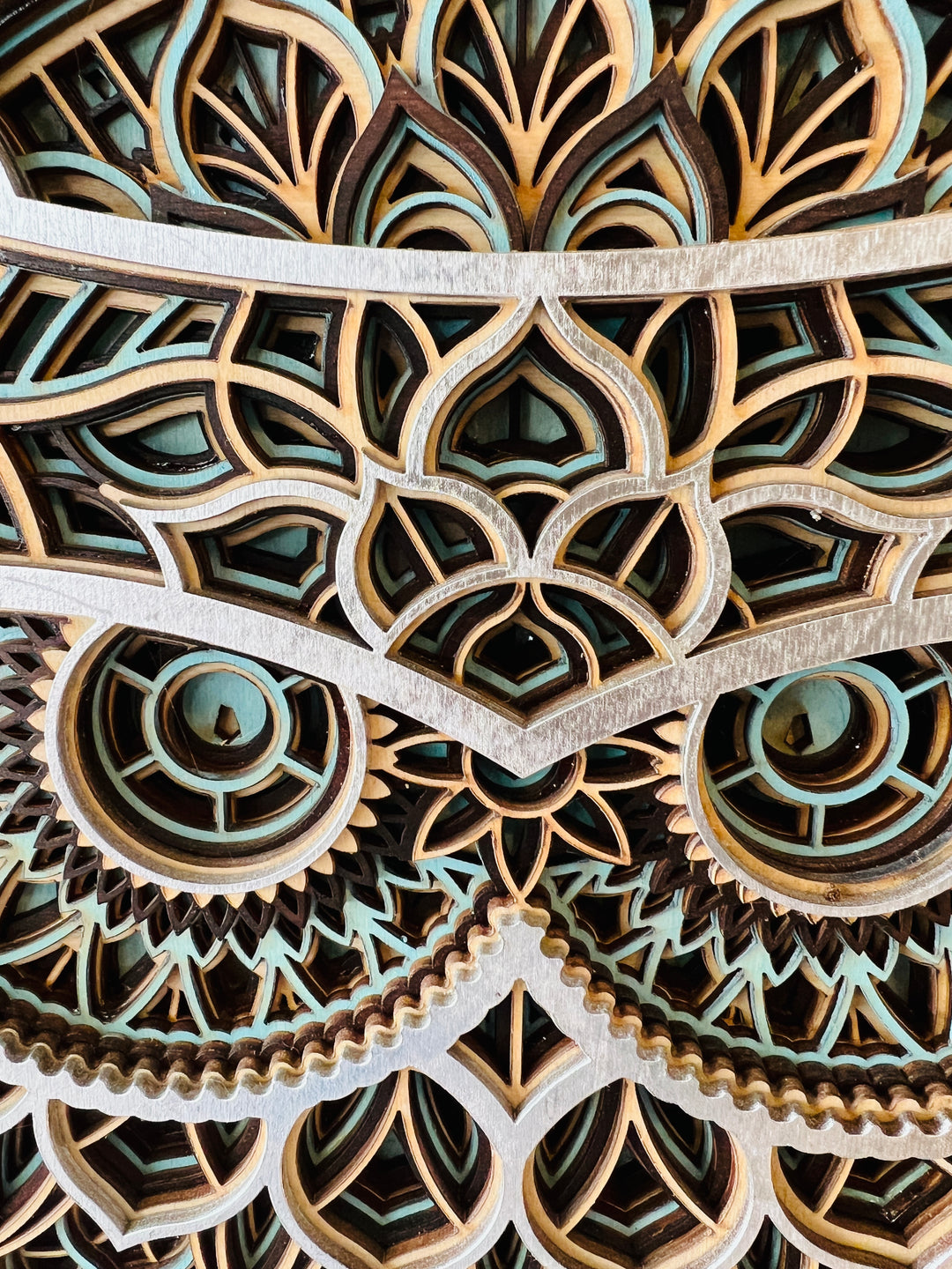 Wall Decoration Owl Square Layer Wood Art Mandala 3D Art Multilayer Art
