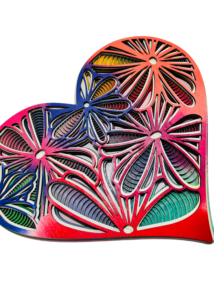 Wall Decoration Heart Layer Wood Art Mandala 3D Art Multilayer