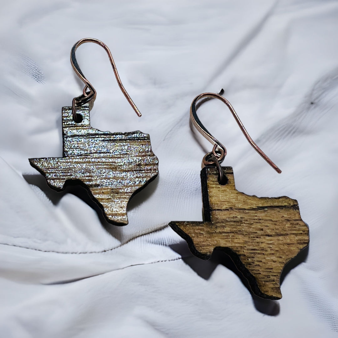Earrings Wood Spalted Pecan State Of Texas Dangle Drop