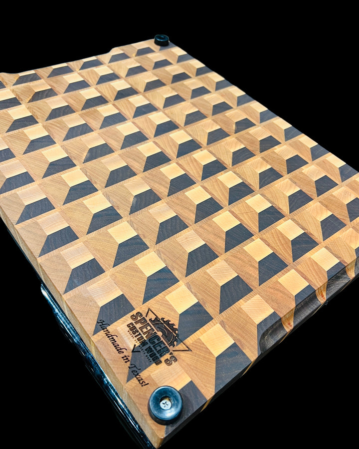 Cutting Board 3D Box Walnut, Cherry & Maple Chopping Block 3D Effect Thick End Grain Medium