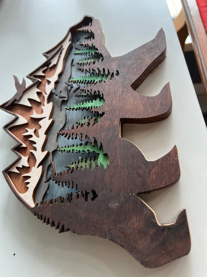 Wall Decoration Bear Scene Layer Wood Art Mandala 3D Art Multilayer Art Home Decor