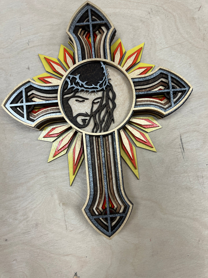 Wall Decoration Cross Jesus Religious Layer Wood Art Mandala 3D Art Multilayer Art Home Decor