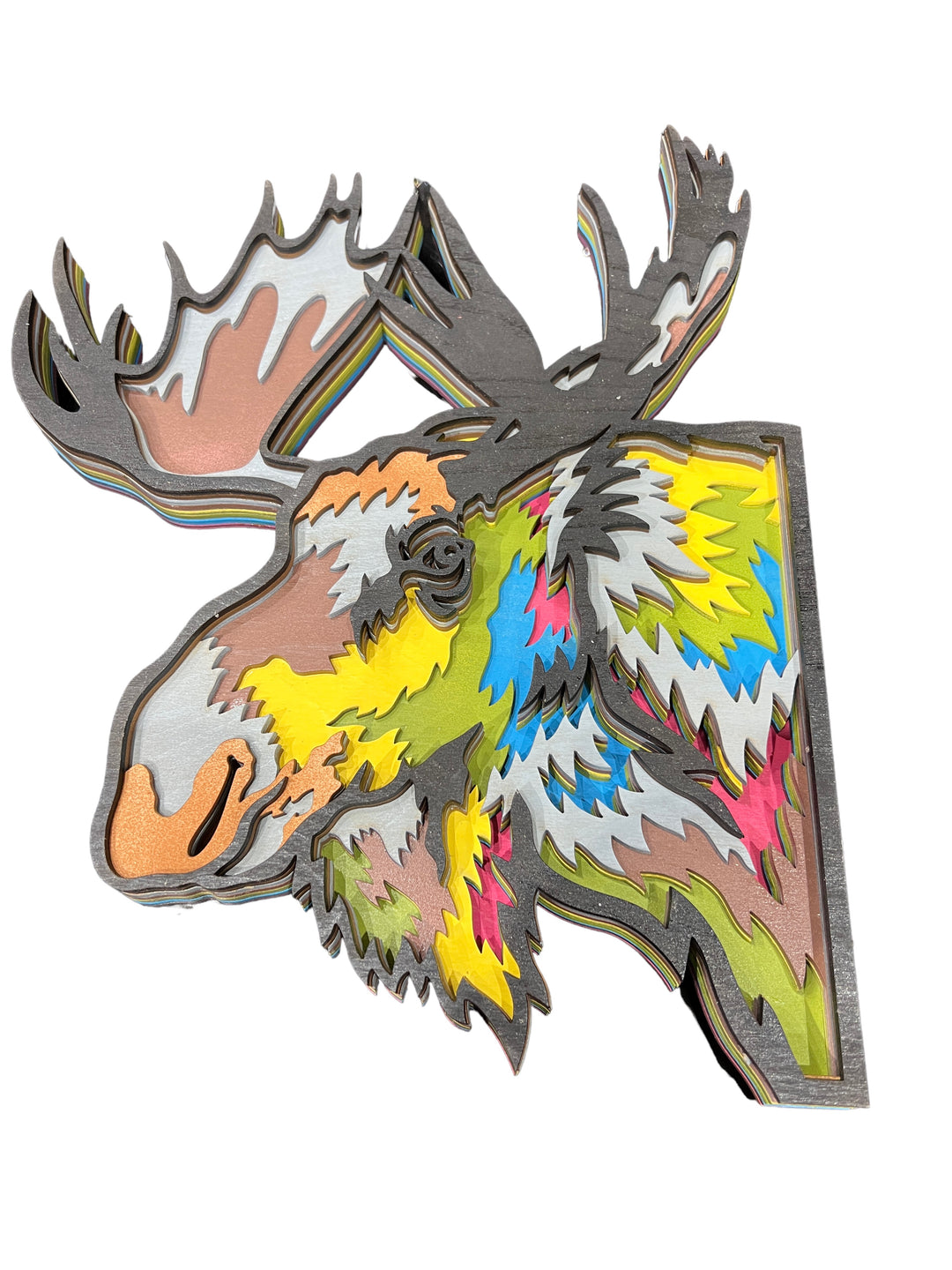 Wall Decoration Moose Colorful Layer Wood Art 3D Art Multi-Layer Wood Art