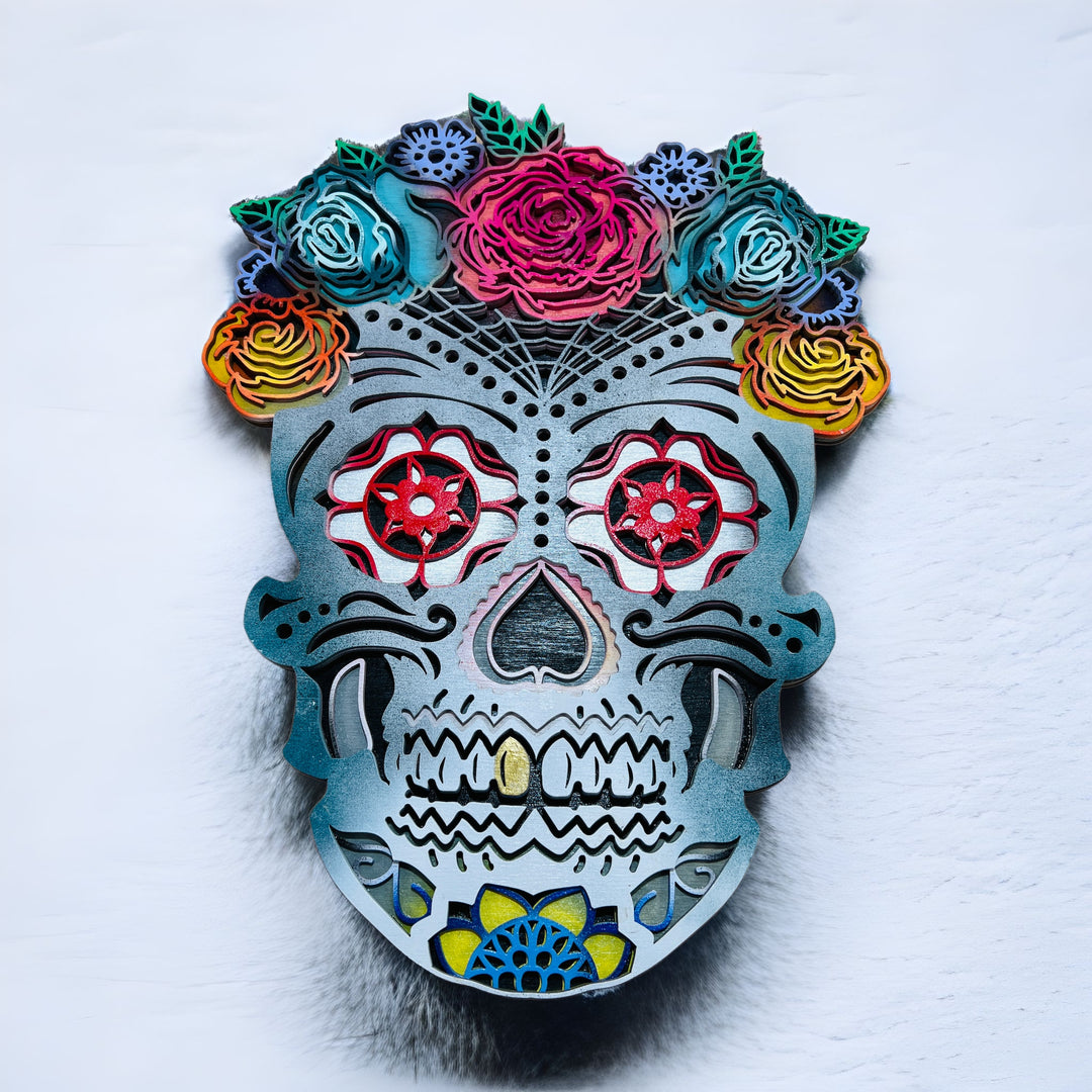 Wall Decoration Sugar Candy Skull Flower Wood Layer Art Mandala 3D Art Multilayer Art 2407