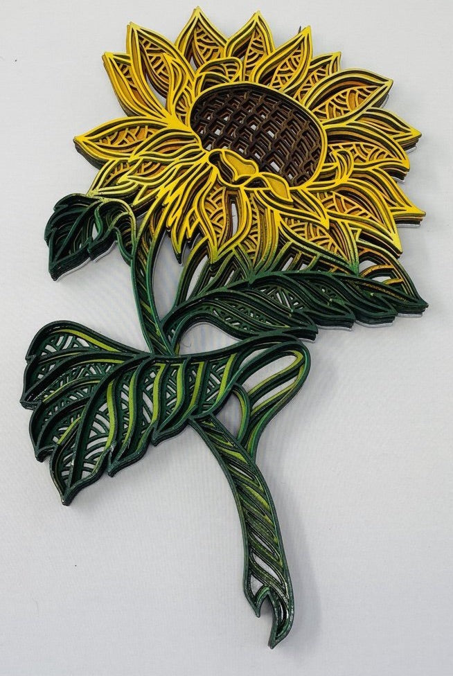 Wall Decoration Sunflower with Stem Layer Wood Art Mandala 3D Art Multilayer Art 2412