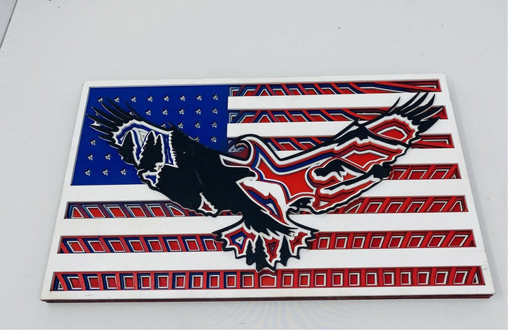 Wall Decoration Flag American Eagle Mandala 3D Art Multilayer Wood Art