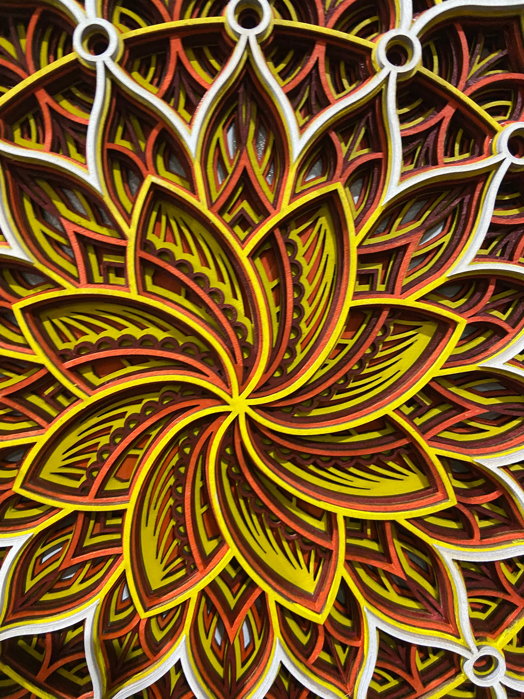 Wall Decoration Round Circle Mandala 3D Yellow Orange Red Art Multilayer Wood Art