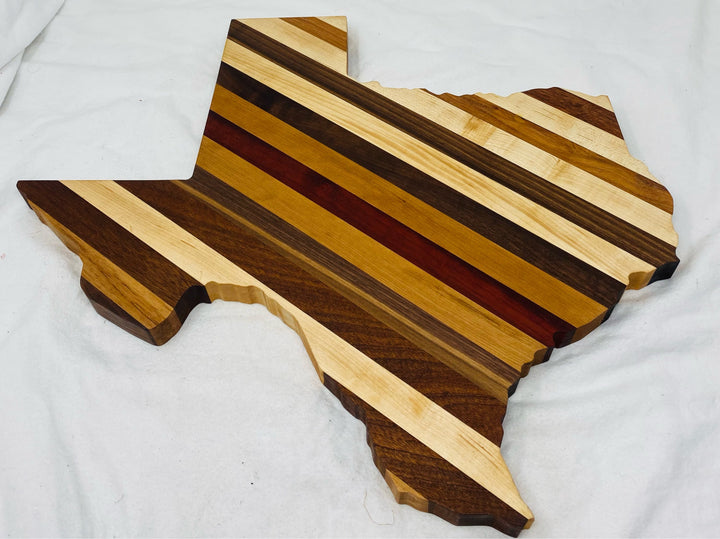 Cutting Board Multiple Hardwoods State of Texas Shaped Stripe Edge Grain Medium 5752