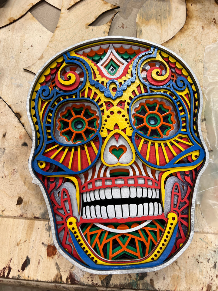 Wall Decoration Candy Sugar Skull Multi Layer Wood Art Mandala 3D Art 2320