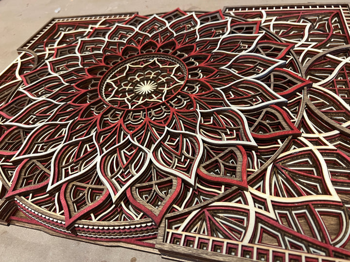 Wall Decoration Traditional Rectangle Layer Wood Art Mandala 3D Art Multi-Layer Large 7202