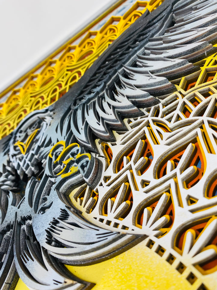 Wall Decoration Eagle Sunset Sunrise Mandala 3D Art Multilayer Wood Art
