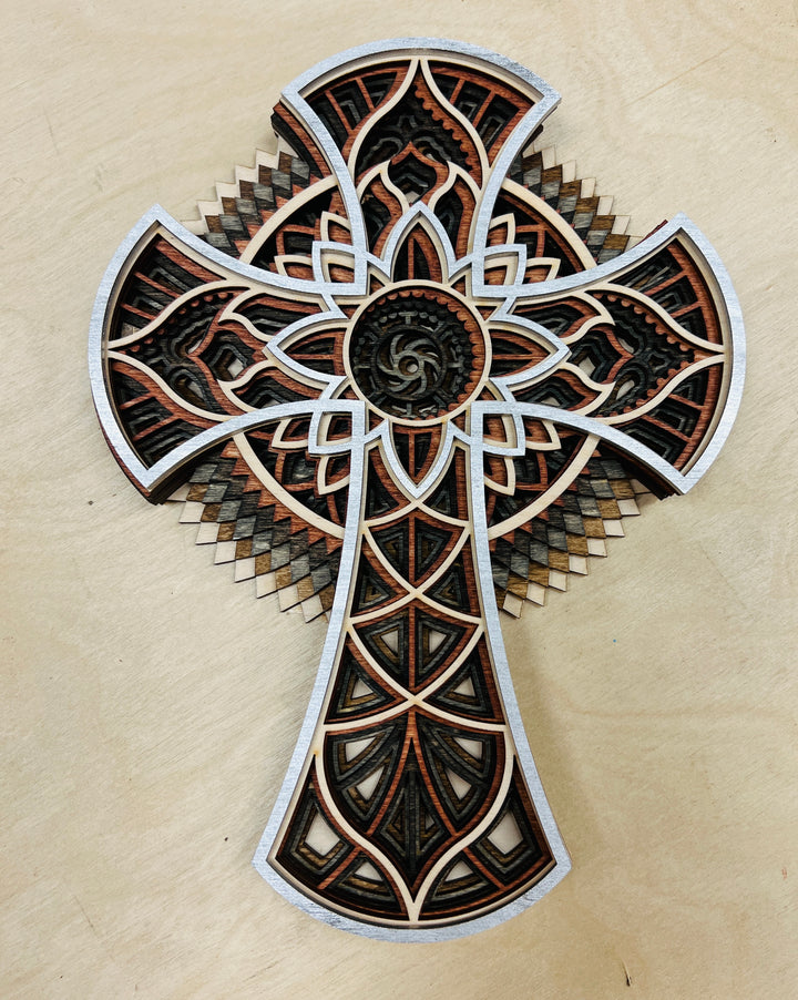 Wall Decoration Cross Wood Layer Art Mandala 3D Art Multilayer Religious Wood Art 19433