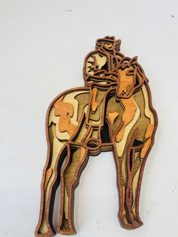 Wall Decoration Cowboy on Horse Mandala 3D Art Multilayer Wood Art