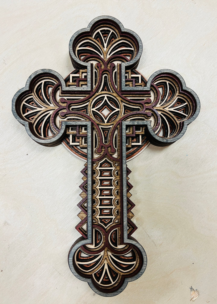 Wall Decoration Cross Religious Layer Wood Art Mandala 3D Art Multilayer Art Home Decor