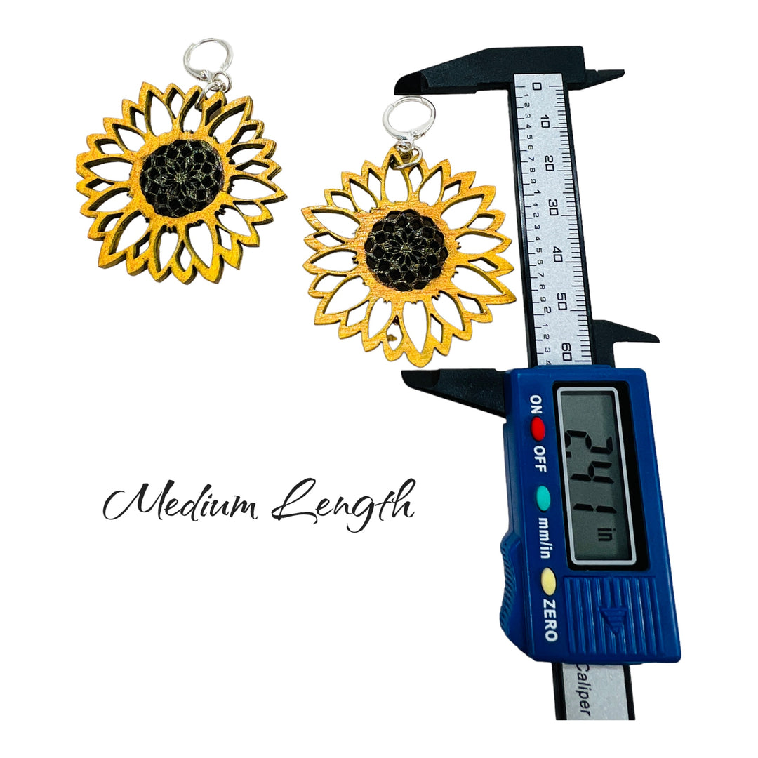 Earrings Wood Sunflower Dangle Drop