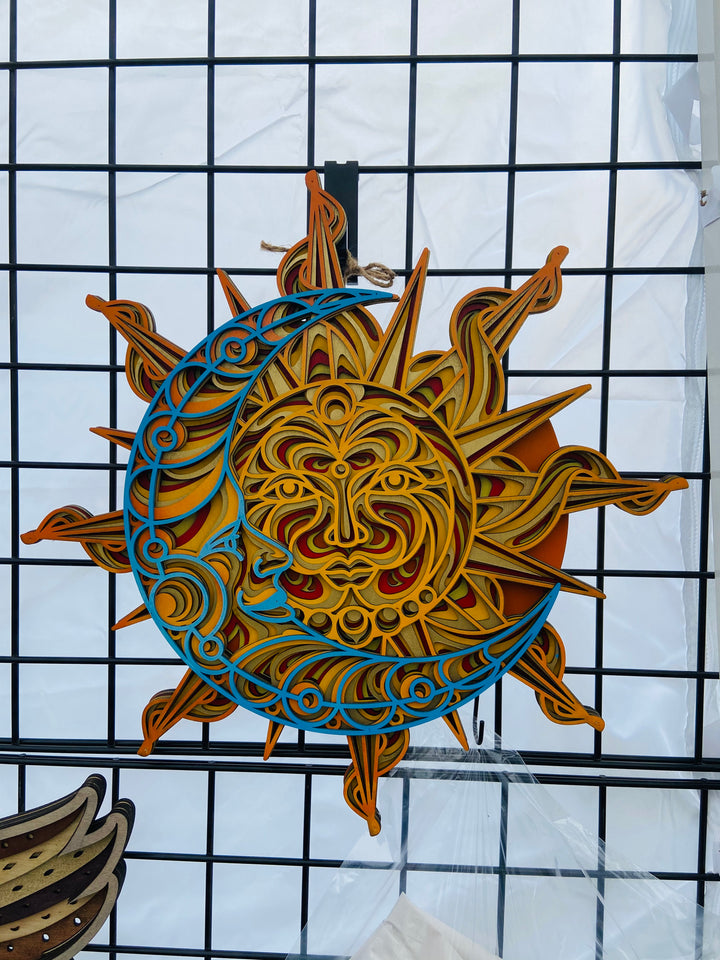 Wall Decoration Sun and Moon Layer Wood Art Mandala 3D Art Multilayer Art Home Decor