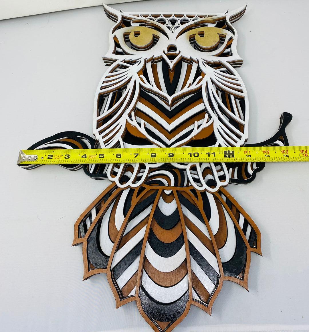 Wall Decoration Owl Sitting on Branch 3D Art Multilayer Wood Art 2386