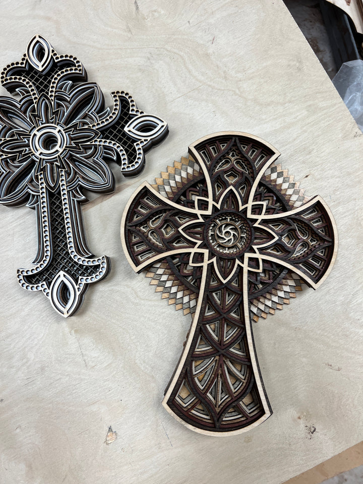 Wall Decoration Cross Wood Layer Art Mandala 3D Art Multilayer Religious Wood Art 19433
