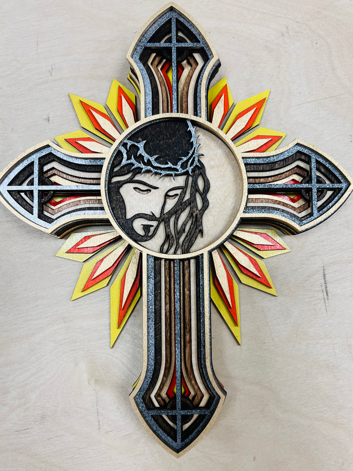 Wall Decoration Cross Jesus Religious Layer Wood Art Mandala 3D Art Multilayer Art Home Decor