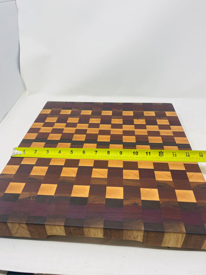 Cutting Board Checker Design Walnut, Maple, Mahogany & African Padauk End Grain Butchers Block Medium 7036