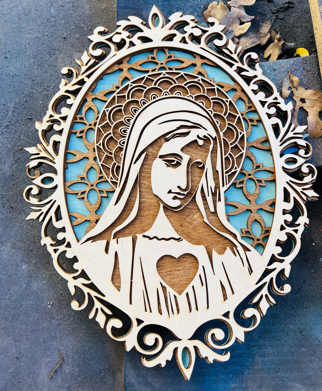Wall Decoration Virgin Mary Mandala 3D Art Multilayer Wood Art
