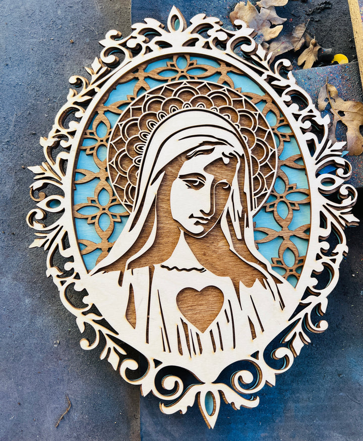 Wall Decoration Virgin Mary Mandala 3D Art Multilayer Wood Art 2431