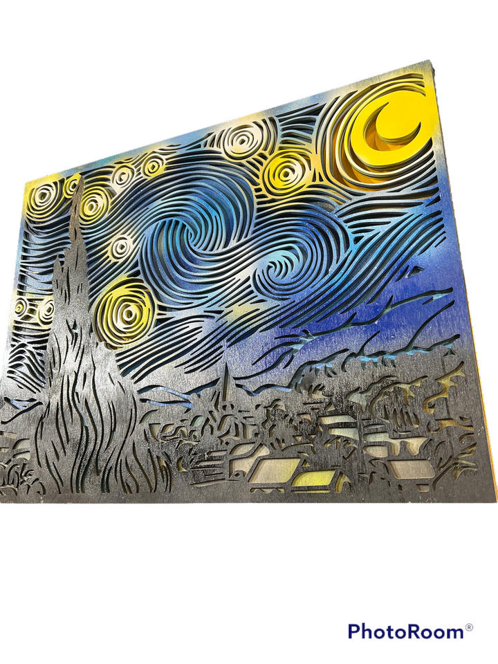 Wall Decoration Starry Night Van Gogh Layer Wood Art Mandala 3D Art Multilayer Wood 8085